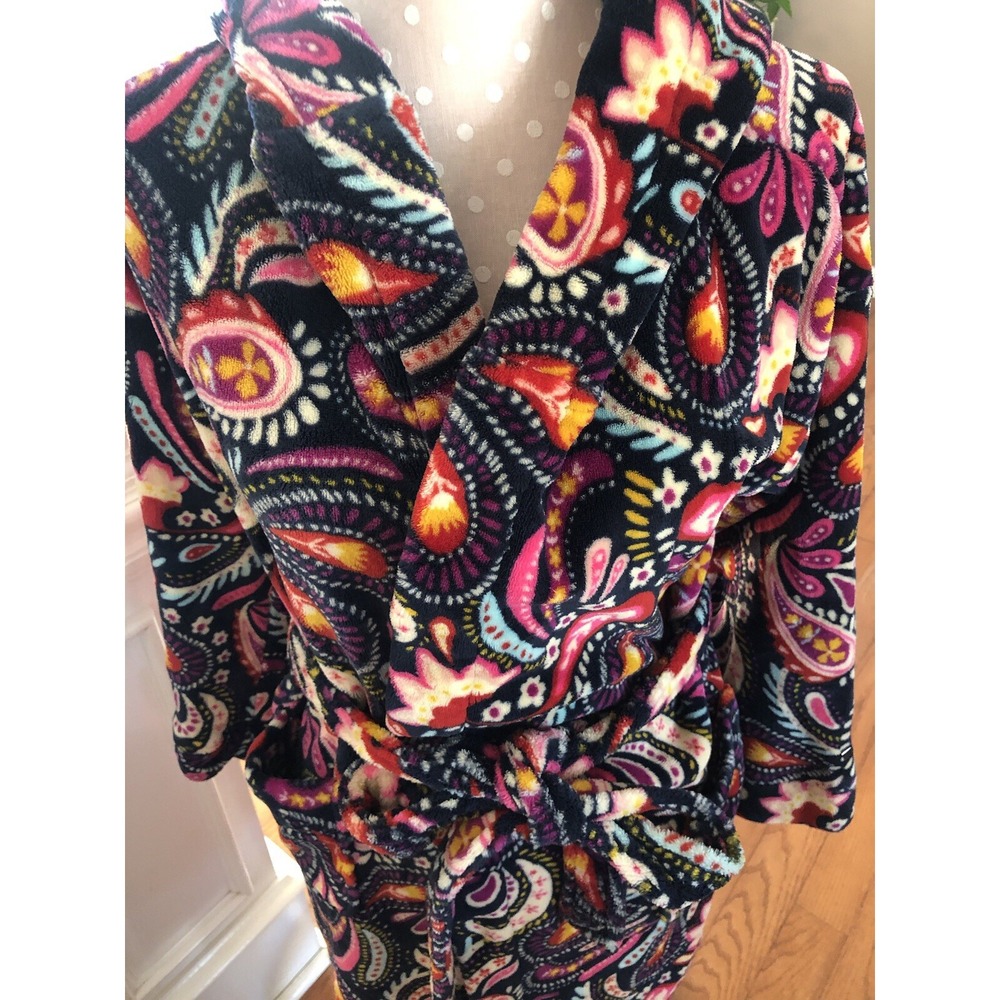 Painted Paisley Hooded Robe - Black/Multi - Picture 2 of 8